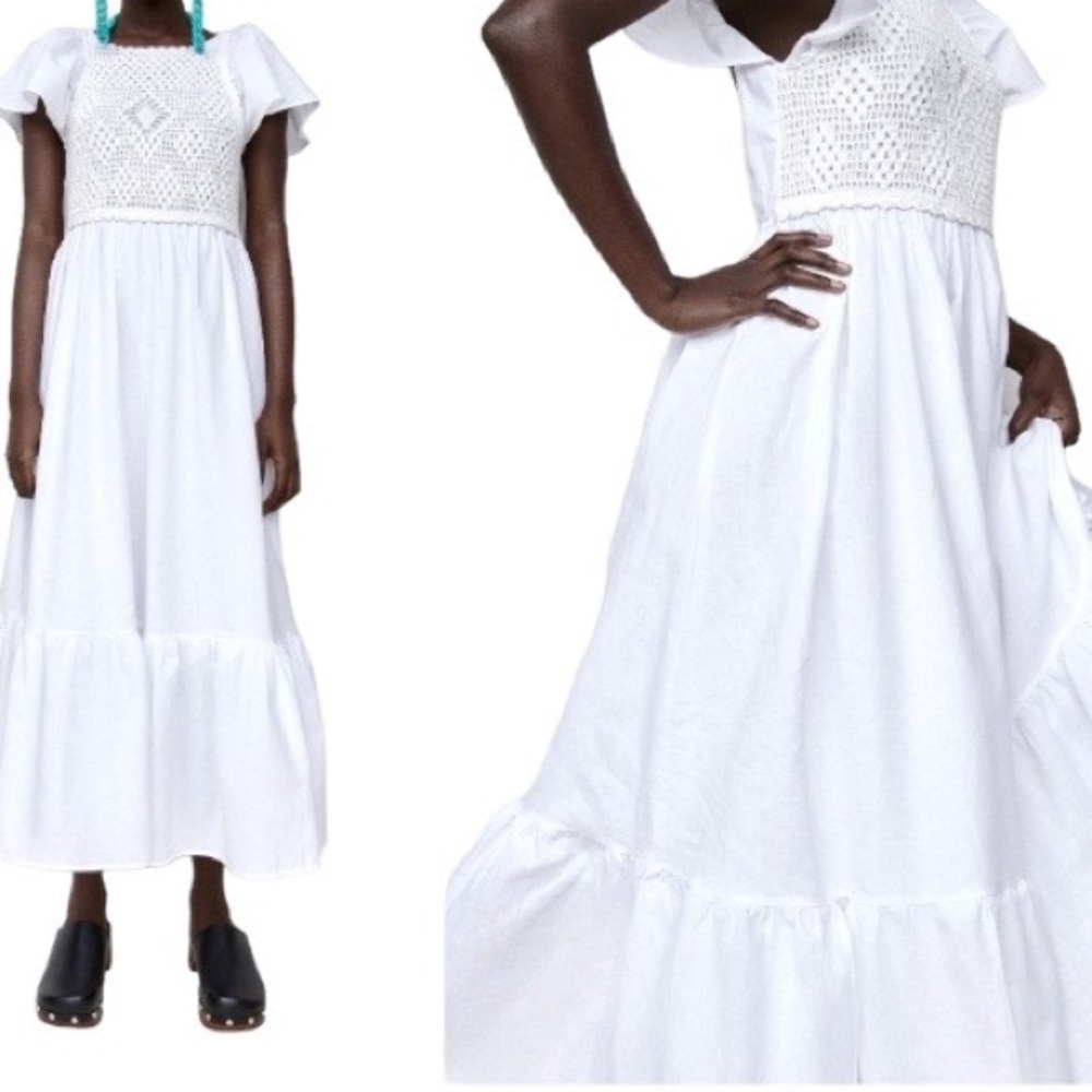 ZARA CROCHETED LINEN BLEND DRESS NWT